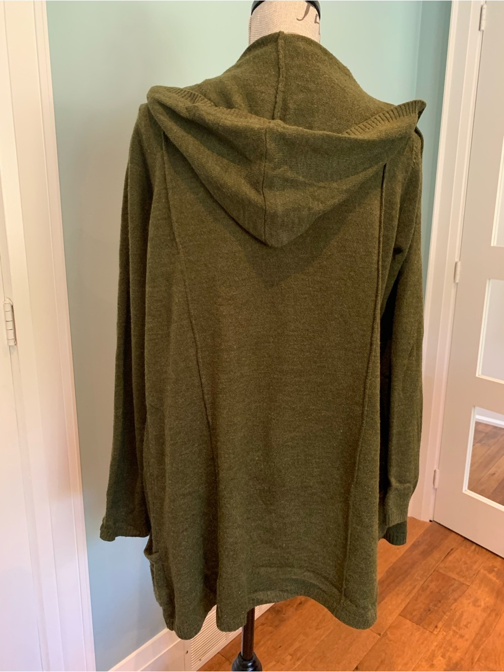 Olive Green Hooded Open-Front Women's Cardigan - Picture 4 of 16